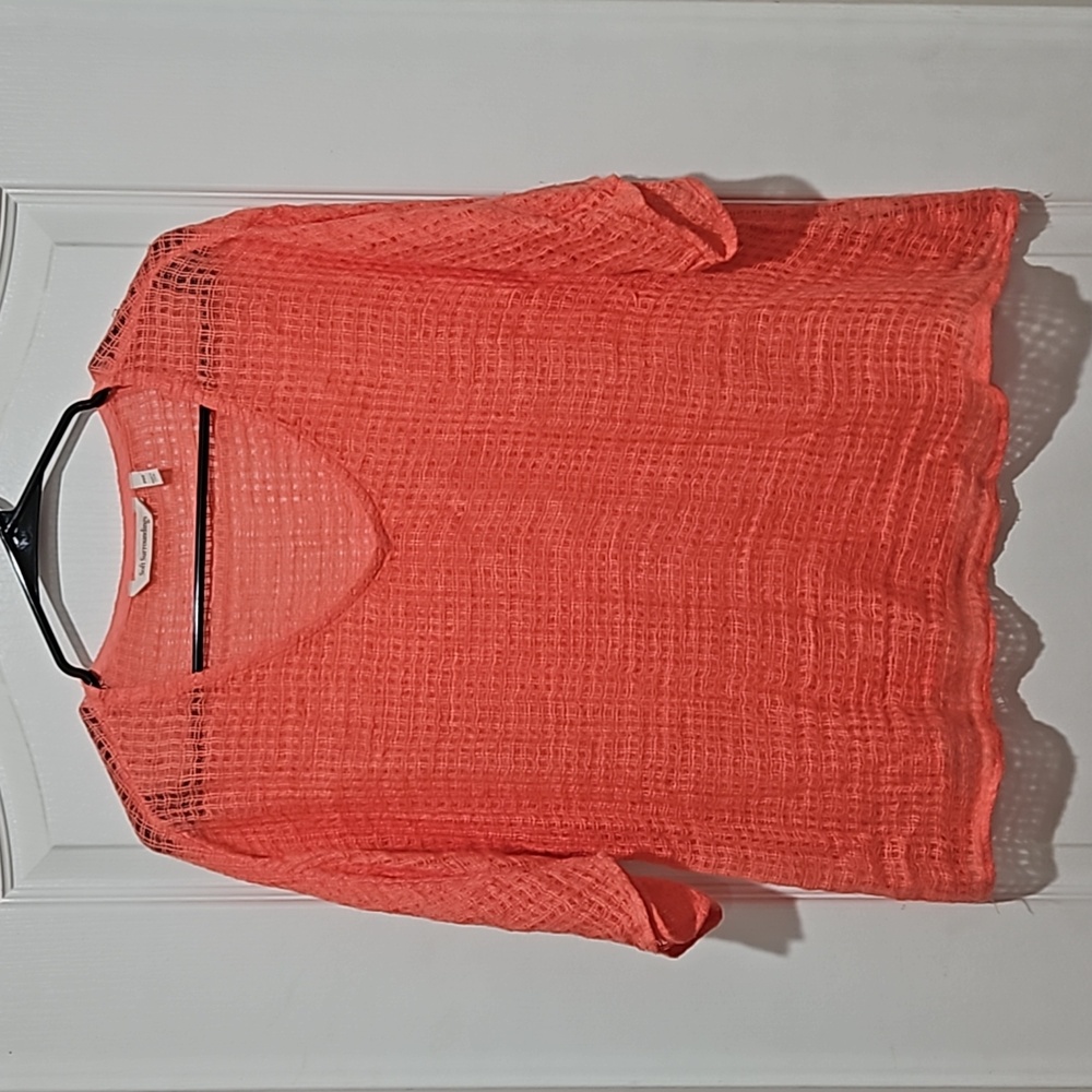 Soft Surroundings PXS coral Pink sheer blouse sweater